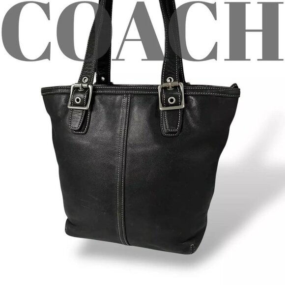 Coach Handbags - Euc Vintage Coach Black Saffiano Leather Handbag Tote Purse